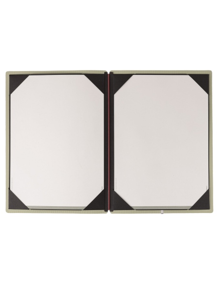 Porta Menu A4 (23,2x31,8 cm) etichetta METAL "menu" cornicetta (4 facciate) elastico rosso JUTA SALVIA