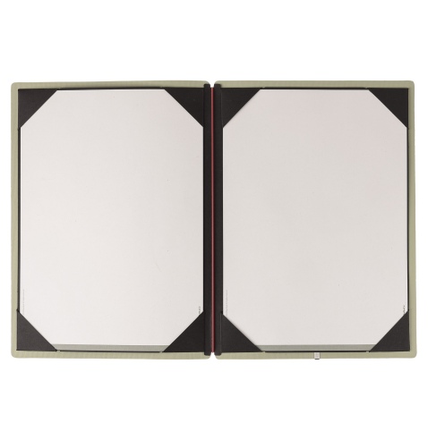 Porta Menu A4 (23,2x31,8 cm) etichetta METAL "personalizzata" (minimo 18 pezzi) cornicetta (4 facciate) elastico rosso JUTA SALV