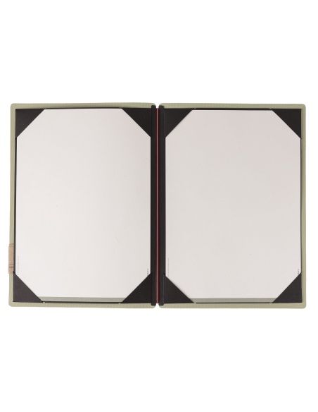 Porta Menu A4 (23,2x31,8 cm) etichetta PATCH "personalizzata" (minimo 18 pezzi) cornicetta (4 facciate) elastico rosso JUTA SALV