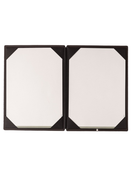 Porta Menu A4 (23,2x31,8 cm) etichetta METAL "personalizzata" (minimo 18 pezzi) cornicetta (4 facciate) elastico nero SUGHERO MA