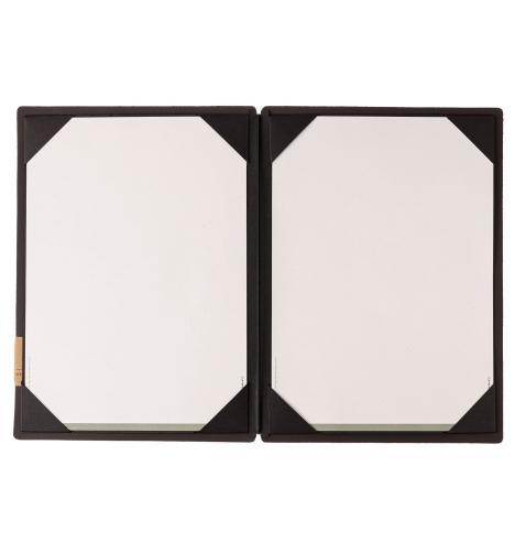 Porta Menu A4 (23,2x31,8 cm) etichetta PATCH "menu" cornicetta (4 facciate) elastico nero SUGHERO NATURALE sp. 1.4