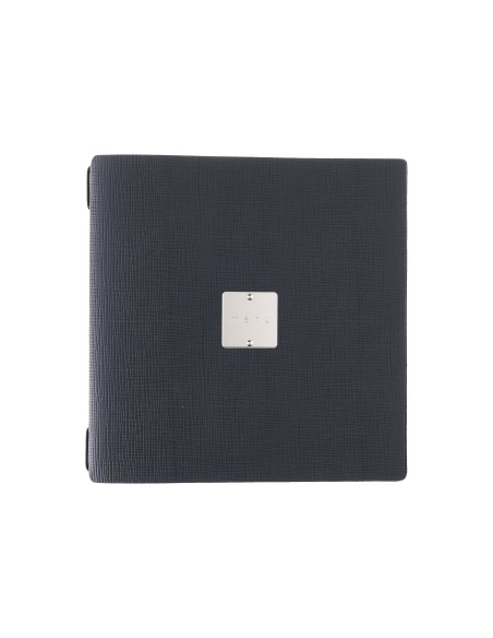 Porta Menu QUADRATO (23x23,1 cm) etichetta METAL "menu" cornicetta (4 facciate) elastico nero CHEF BLU