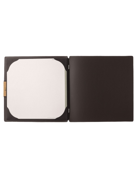 Porta Menu QUADRATO (23x23,1 cm) etichetta PATCH "menu" cornicetta (4 facciate) elastico nero CHEF MARRONE