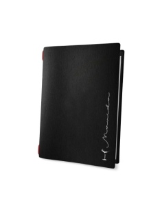 Porta Menu CUSTOM A5 (16,5x23,1 cm) "MOVIDA" cornicetta (4 facciate) elastico rosso ECO NERO sp. 0.6