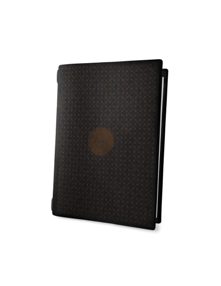 Porta Menu CUSTOM A5 (16,5x23,1 cm) "SUITE vini" elastico nero cornicetta (4 facciate) ECO NERO sp. 0.6