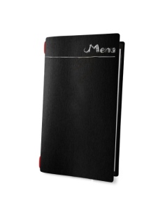 Porta Menu CUSTOM A4 SLIM (17,4x31,8 cm) "CHALK menu" cornicetta (4 facciate) elastico rosso ECO NERO sp. 0.6