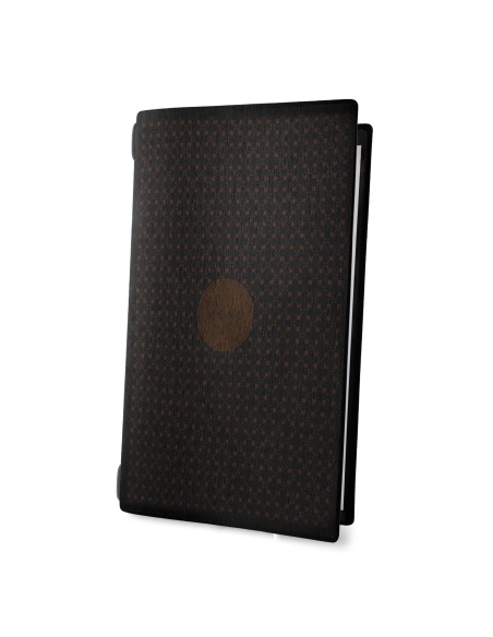 Porta Menu CUSTOM A4 SLIM (17,4x31,8 cm) "SUITE menu" elastico nero cornicetta (4 facciate) ECO NERO sp. 0.6