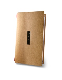 Porta Menu CUSTOM A4 SLIM (17,4x31,8 cm) "ZEN NATURAL menu" cornicetta (4 facciate) elastico rosso ECO NATURALE sp. 0.6