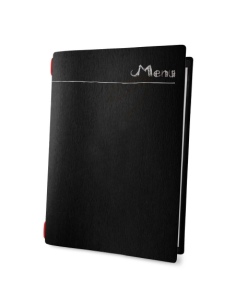 Porta Menu CUSTOM A4 (23,2x31,8 cm) "CHALK menu" cornicetta (4 facciate) elastico rosso ECO NERO sp. 0.6