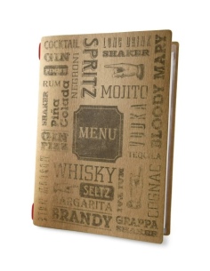 Porta Menu CUSTOM A4 (23,2x31,8 cm) "CHICAGO" cornicetta (4 facciate) elastico rosso ECO NATURALE sp. 0.6