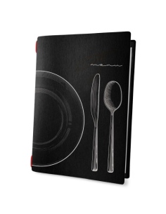 Porta Menu CUSTOM A4 (23,2x31,8 cm) "SET BLACK menu" solo elastico rosso ECO NERO sp. 0.6