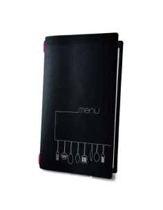 Porta Menu CUSTOM A4 SLIM (17,4x31,8 cm) "KITCHEN" solo elastico rosso ECO NERO sp. 0.6