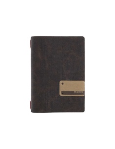 Porta Menu A5 (16,5x23,1 cm) etichetta PATCH "menu" cornicetta (4 facciate) elastico rosso JUTA MARRONE