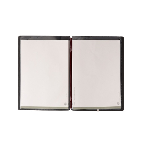 Porta Menu A5 (16,5x23,1 cm) senza etichetta cornicetta (4 facciate) elastico rosso JUTA NERO