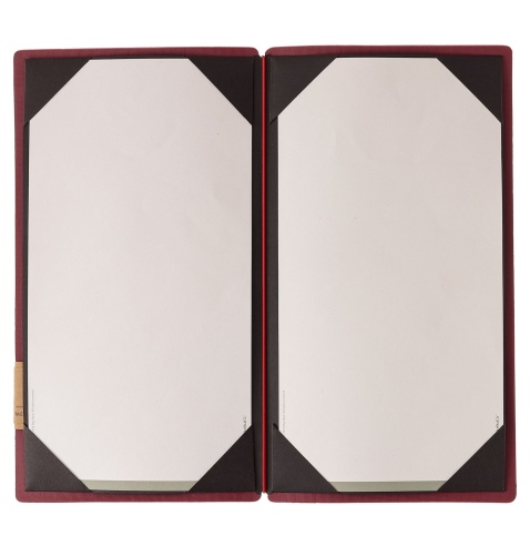Porta Menu A4 SLIM (17,4x31,8 cm) etichetta PATCH "personalizzata" (minimo 18 pezzi) cornicetta (4 facciate) elastico rosso JUTA