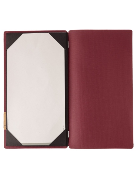 Porta Menu A4 SLIM (17,4x31,8 cm) etichetta PATCH "personalizzata" (minimo 18 pezzi) cornicetta (4 facciate) elastico rosso JUTA