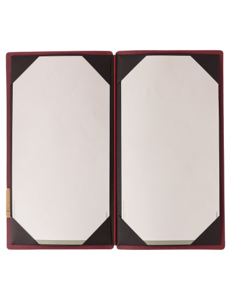 Porta Menu A4 SLIM (17,4x31,8 cm) etichetta PATCH "menu" cornicetta (4 facciate) elastico rosso JUTA BORDEAUX