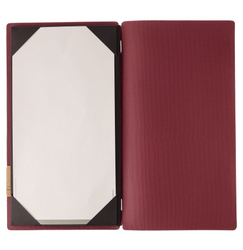 Porta Menu A4 SLIM (17,4x31,8 cm) etichetta PATCH "menu" cornicetta (4 facciate) elastico rosso JUTA BORDEAUX