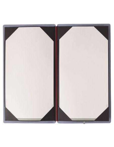 Porta Menu A4 SLIM (17,4x31,8 cm) etichetta METAL "menu" cornicetta (4 facciate) elastico rosso JUTA AVIO