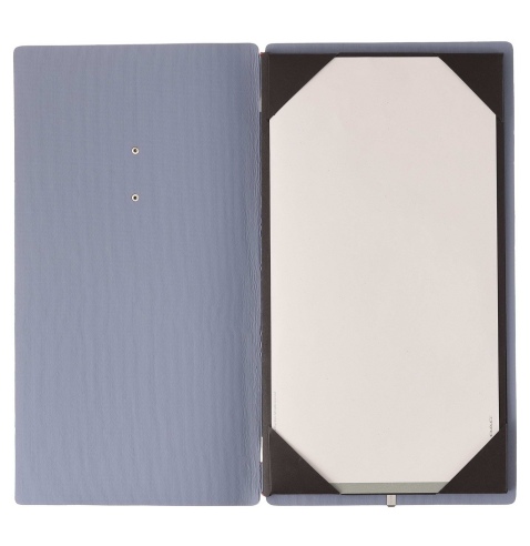 Porta Menu A4 SLIM (17,4x31,8 cm) etichetta METAL "personalizzata" (minimo 18 pezzi) cornicetta (4 facciate) elastico rosso JUTA