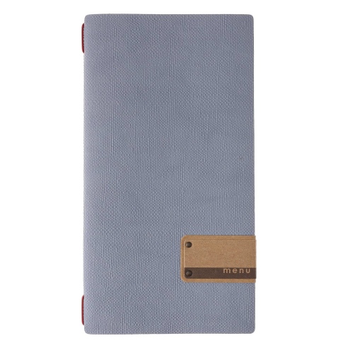 Porta Menu A4 SLIM (17,4x31,8 cm) etichetta PATCH "personalizzata" (minimo 18 pezzi) cornicetta (4 facciate) elastico rosso JUTA