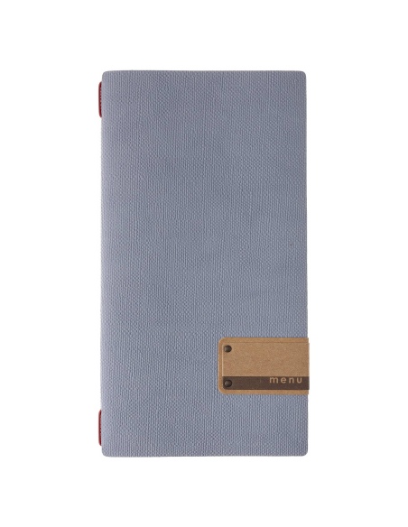 Porta Menu A4 SLIM (17,4x31,8 cm) etichetta PATCH "personalizzata" (minimo 18 pezzi) cornicetta (4 facciate) elastico rosso JUTA