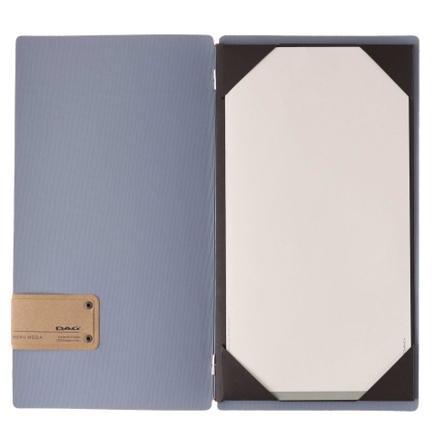 Porta Menu A4 SLIM (17,4x31,8 cm) etichetta PATCH "personalizzata" (minimo 18 pezzi) cornicetta (4 facciate) elastico rosso JUTA