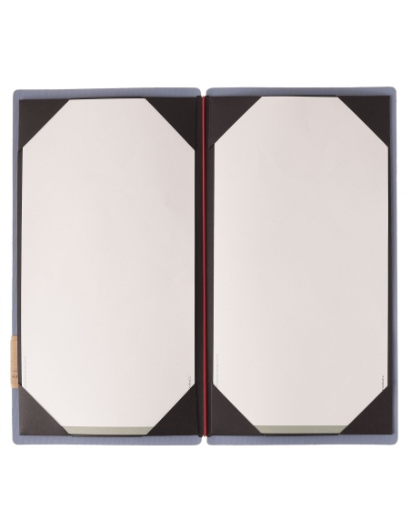 Porta Menu A4 SLIM (17,4x31,8 cm) etichetta PATCH "personalizzata" (minimo 18 pezzi) cornicetta (4 facciate) elastico rosso JUTA