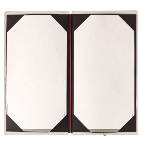 Porta Menu A4 SLIM (17,4x31,8 cm) senza etichetta cornicetta (4 facciate) elastico rosso JUTA AVORIO