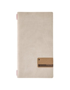 Porta Menu A4 SLIM (17,4x31,8 cm) etichetta PATCH "menu" cornicetta (4 facciate) elastico rosso JUTA AVORIO