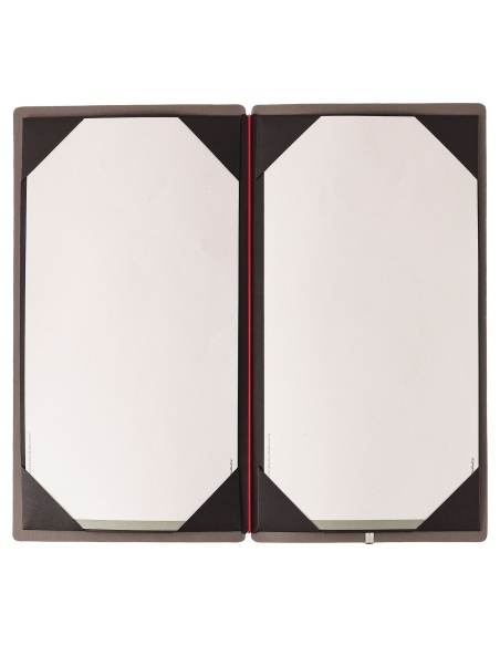 Porta Menu A4 SLIM (17,4x31,8 cm) etichetta METAL "menu" cornicetta (4 facciate) elastico rosso JUTA GRIGIO