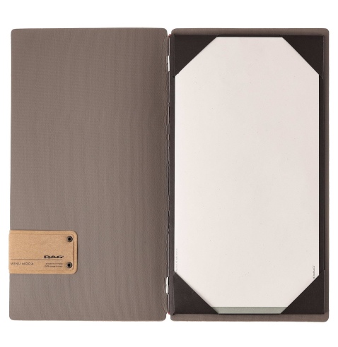 Porta Menu A4 SLIM (17,4x31,8 cm) etichetta PATCH "personalizzata" (minimo 18 pezzi) cornicetta (4 facciate) elastico rosso JUTA