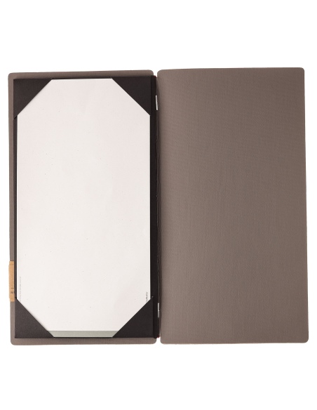 Porta Menu A4 SLIM (17,4x31,8 cm) etichetta PATCH "personalizzata" (minimo 18 pezzi) cornicetta (4 facciate) elastico rosso JUTA