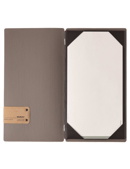 Porta Menu A4 SLIM (17,4x31,8 cm) etichetta PATCH "menu" cornicetta (4 facciate) elastico rosso JUTA GRIGIO