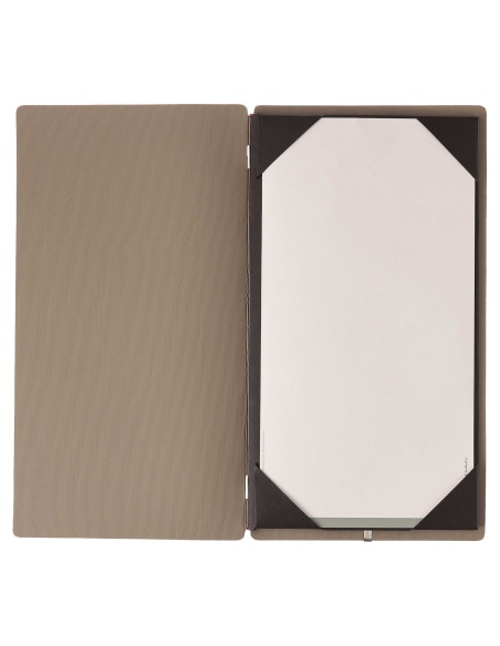 Porta Menu A4 SLIM (17,4x31,8 cm) senza etichetta cornicetta (4 facciate) elastico rosso JUTA CAMMELLO