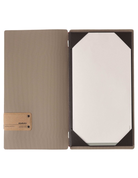 Porta Menu A4 SLIM (17,4x31,8 cm) etichetta PATCH "personalizzata" (minimo 18 pezzi) cornicetta (4 facciate) elastico rosso JUTA