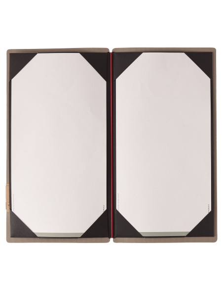 Porta Menu A4 SLIM (17,4x31,8 cm) etichetta PATCH "personalizzata" (minimo 18 pezzi) cornicetta (4 facciate) elastico rosso JUTA