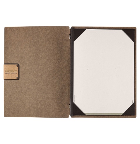 Porta Menu A4 (23,2x31,8 cm) etichetta PATCH "personalizzata" (minimo 18 pezzi) cornicetta (4 facciate) elastico nero ECOMENU MA