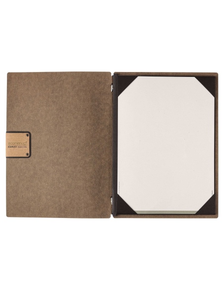 Porta Menu A4 (23,2x31,8 cm) etichetta PATCH "personalizzata" (minimo 18 pezzi) cornicetta (4 facciate) elastico nero ECOMENU MA