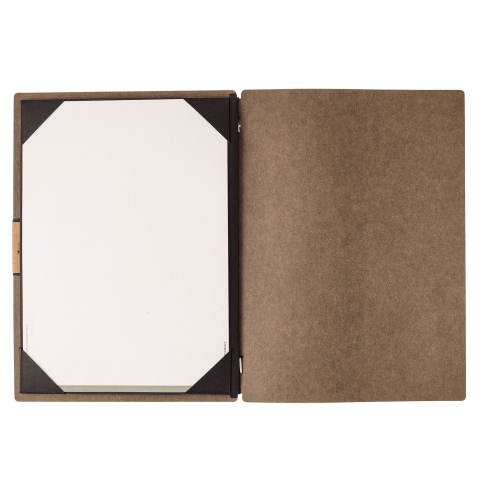 Porta Menu A4 (23,2x31,8 cm) etichetta PATCH "personalizzata" (minimo 18 pezzi) cornicetta (4 facciate) elastico nero ECOMENU MA