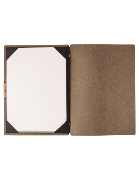 Porta Menu A4 (23,2x31,8 cm) etichetta PATCH "menu" cornicetta (4 facciate) elastico nero ECOMENU MARRONE sp. 0.6