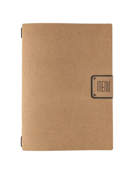 Porta Menu A4 (23,2x31,8 cm) etichetta PATCH "personalizzata" (minimo 18 pezzi) cornicetta (4 facciate) elastico nero ECOMENU NA