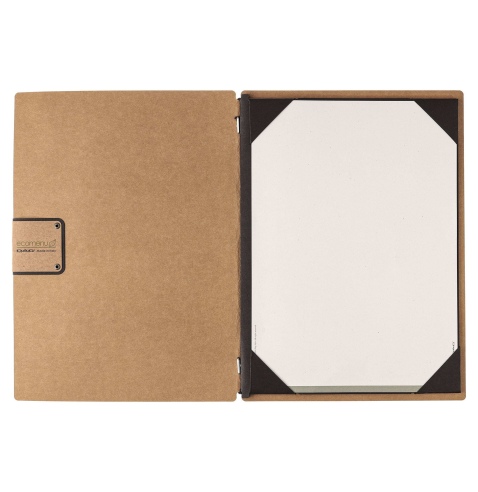 Porta Menu A4 (23,2x31,8 cm) etichetta PATCH "personalizzata" (minimo 18 pezzi) cornicetta (4 facciate) elastico nero ECOMENU NA
