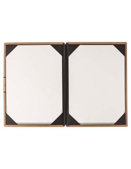 Porta Menu A4 (23,2x31,8 cm) etichetta PATCH "personalizzata" (minimo 18 pezzi) cornicetta (4 facciate) elastico nero ECOMENU NA