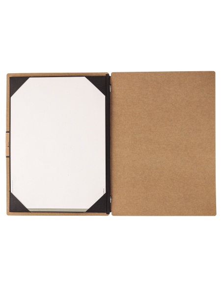 Porta Menu A4 (23,2x31,8 cm) etichetta PATCH "personalizzata" (minimo 18 pezzi) cornicetta (4 facciate) elastico nero ECOMENU NA