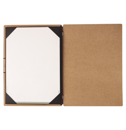 Porta Menu A4 (23,2x31,8 cm) etichetta PATCH "menu" cornicetta (4 facciate) elastico nero ECOMENU NATURALE sp. 0.6