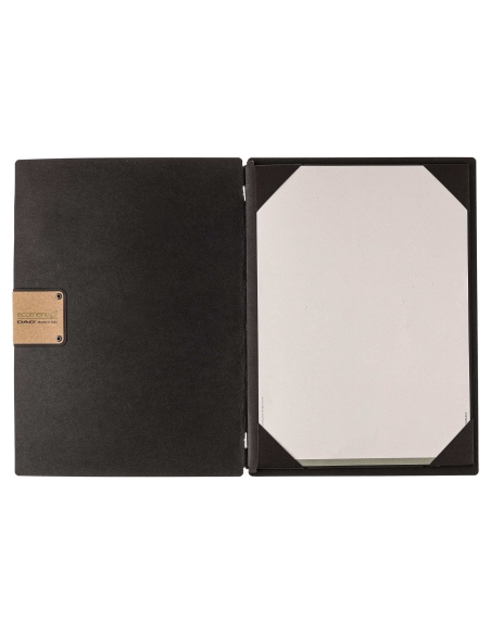 Porta Menu A4 (23,2x31,8 cm) etichetta PATCH "personalizzata" (minimo 18 pezzi) cornicetta (4 facciate) elastico nero ECOMENU NE