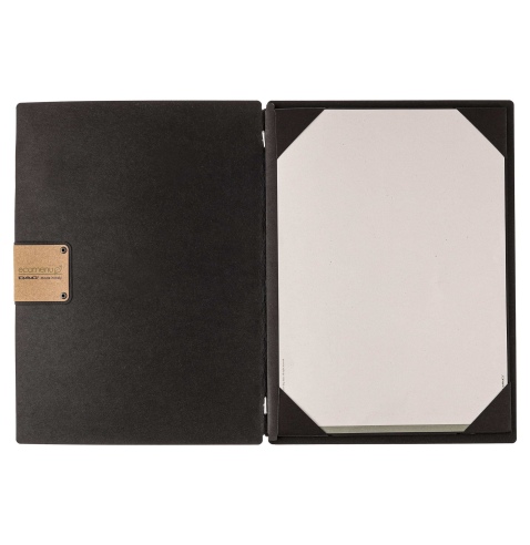 Porta Menu A4 (23,2x31,8 cm) etichetta PATCH "menu" cornicetta (4 facciate) elastico nero ECOMENU NERO sp. 0.6