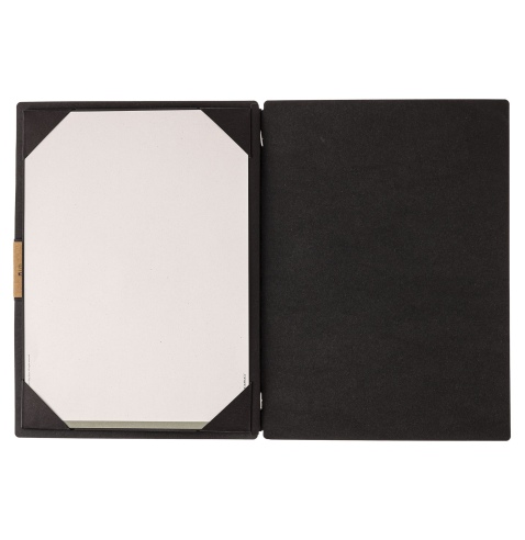 Porta Menu A4 (23,2x31,8 cm) etichetta PATCH "menu" cornicetta (4 facciate) elastico nero ECOMENU NERO sp. 0.6