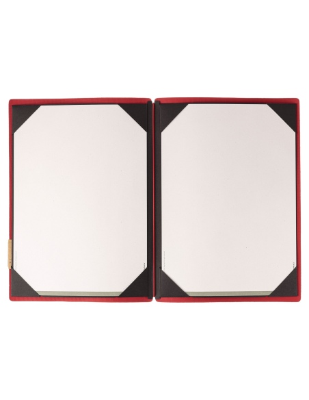 Porta Menu A4 (23,2x31,8 cm) etichetta PATCH "personalizzata" (minimo 18 pezzi) cornicetta (4 facciate) elastico rosso JUTA BICO